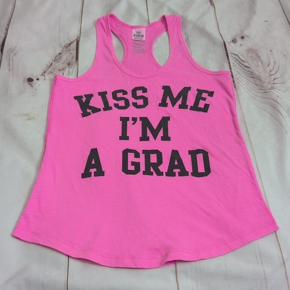 Pink by Victoria's Secret size XS XSmall Bright Pink Kiss Me Im A Grad Tanktop - Picture 2 of 4